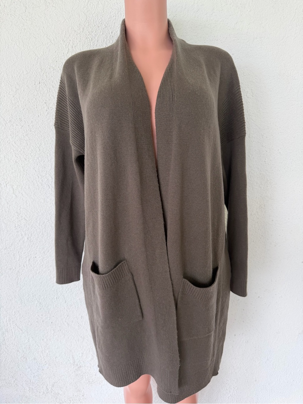 Athleta Olive Open-Front Long Cardigan